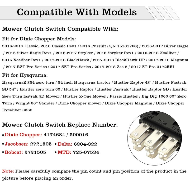 FBLOWMOD 4174684 Mower Clutch PTO Switch, 8 Terminals 10 AMP, Fit for Dixie Chopper Lawn Mower & Compatible for Classic RZT Pro Series SZT Pro Series Zee 2 RZT Mower Delta Series, Replace 500016, 430-528 - Image 2